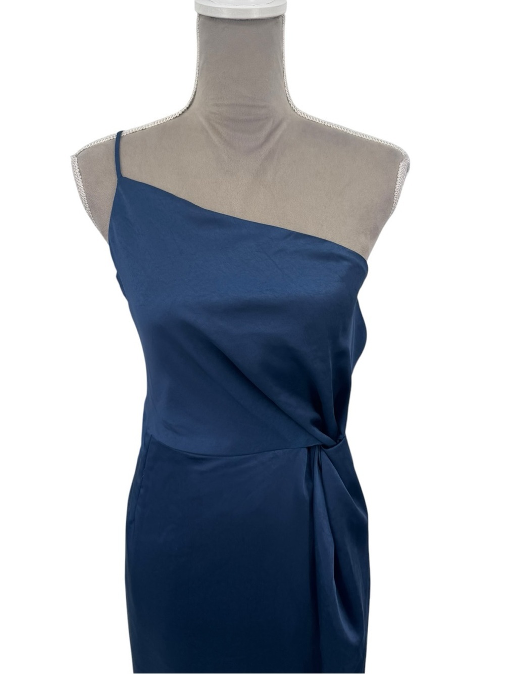OPT Ivy One Shoulder Blue Satin Maxi Dress Slit NWT Small - Picture 3 of 7